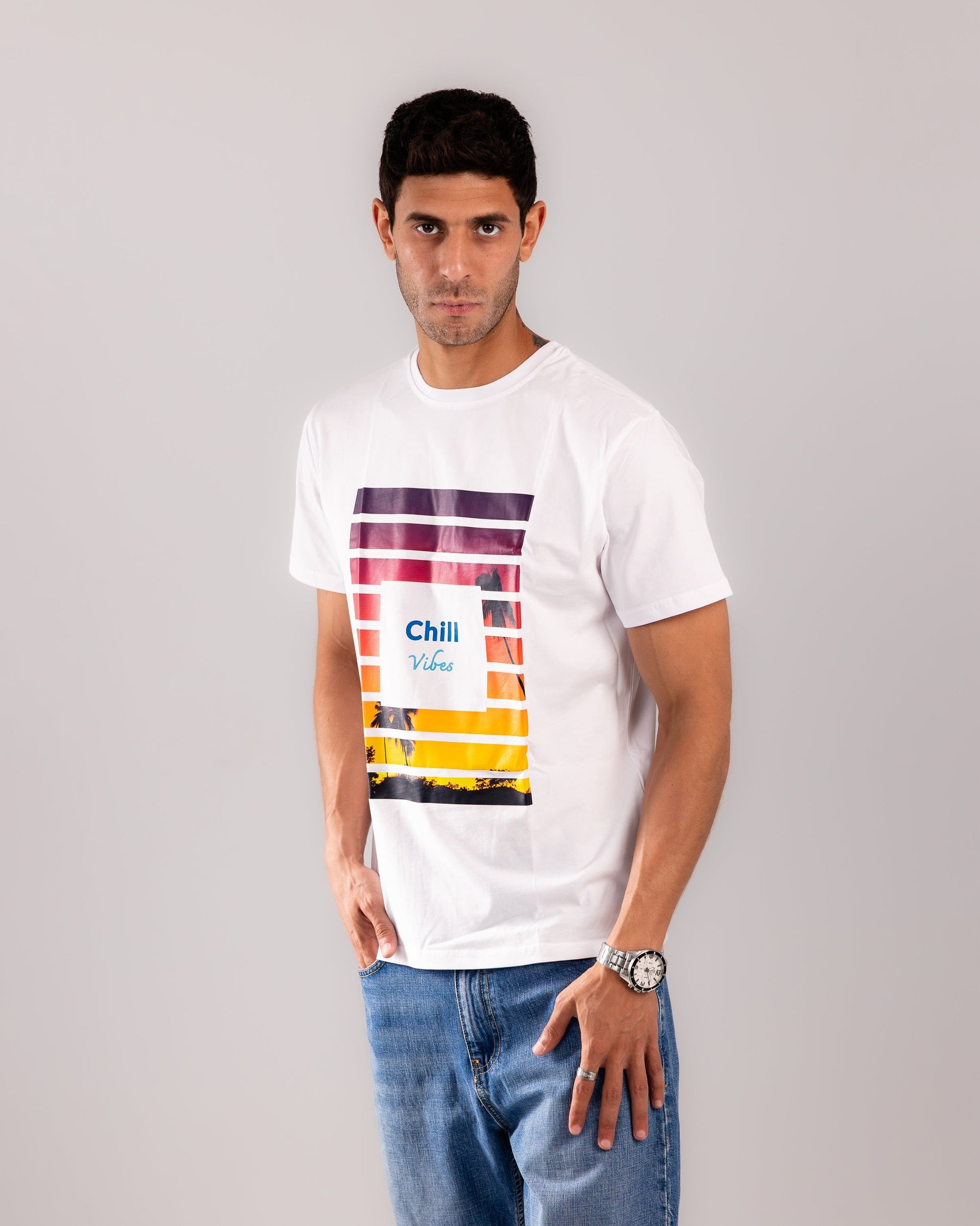 Sunset Stripes Tee - White