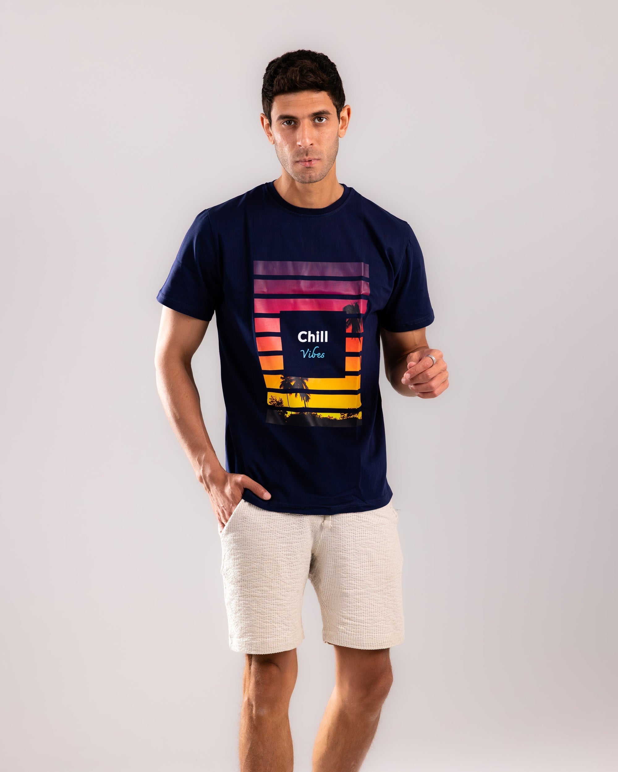 Sunset Stripes Tee - Navy