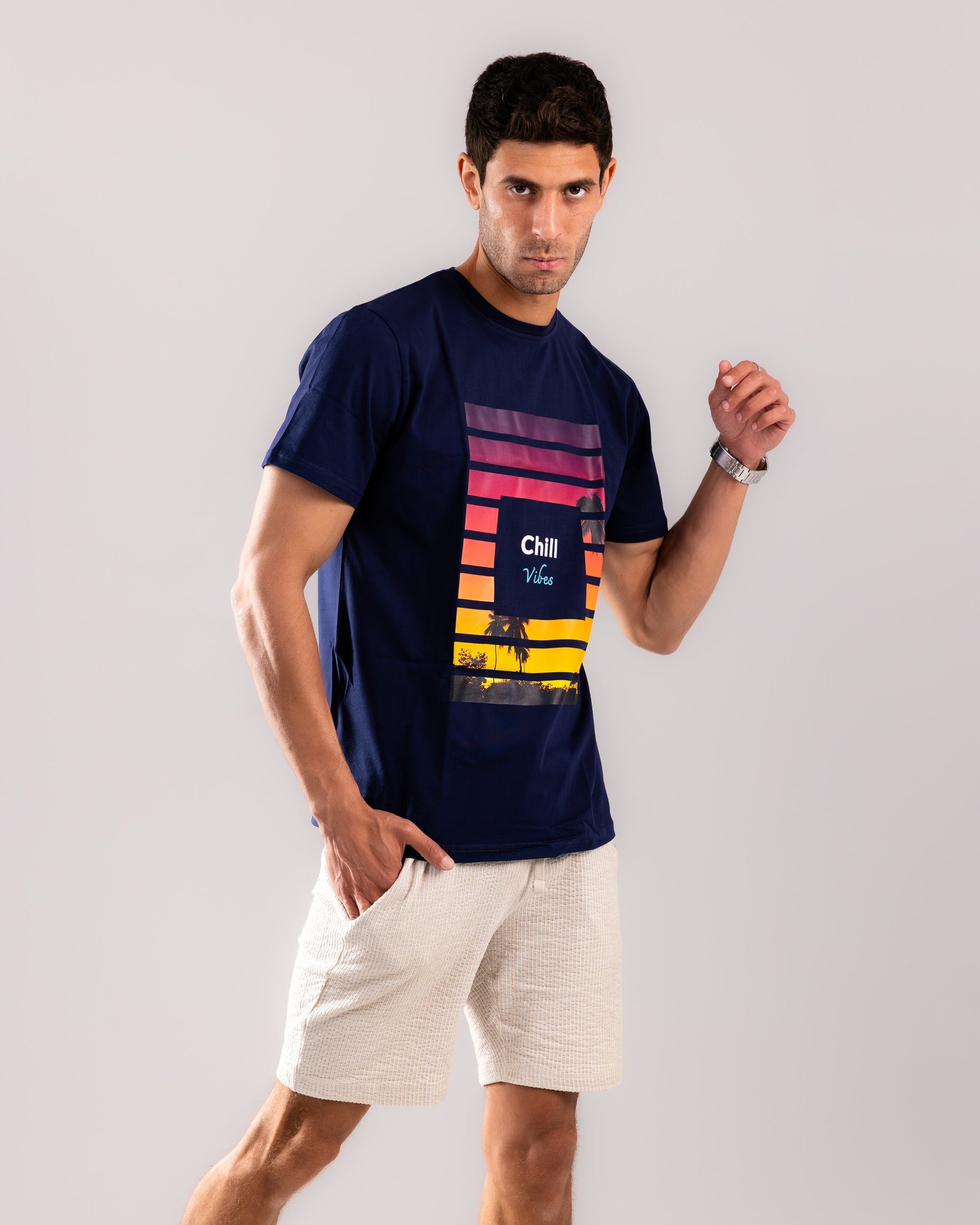 Sunset Stripes Tee - Navy