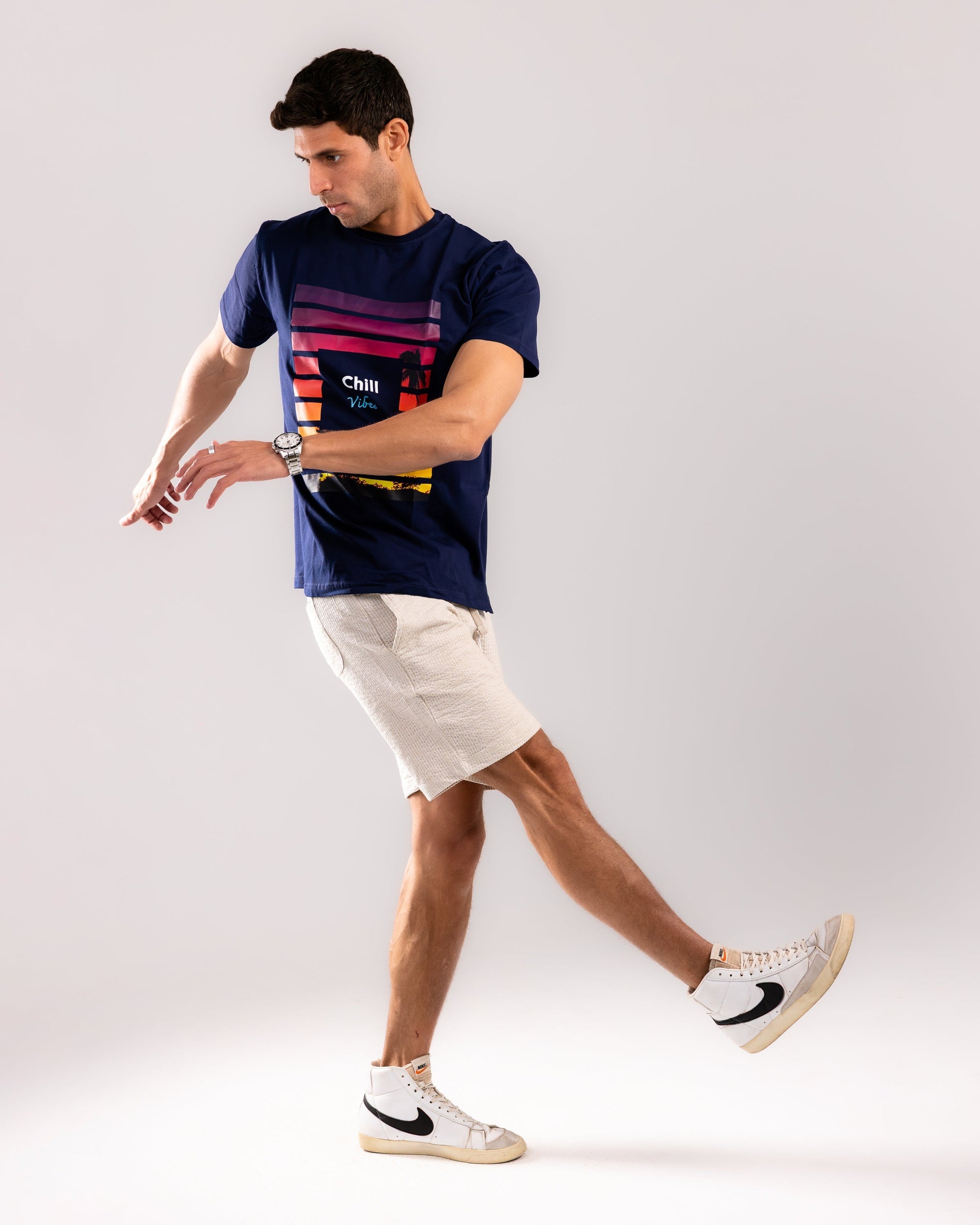 Sunset Stripes Tee - Navy