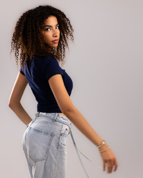 Pure Comfort Cropped Tee - Navy
